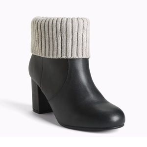 Torrid Black Leather With Sweater Knit Heel Booties